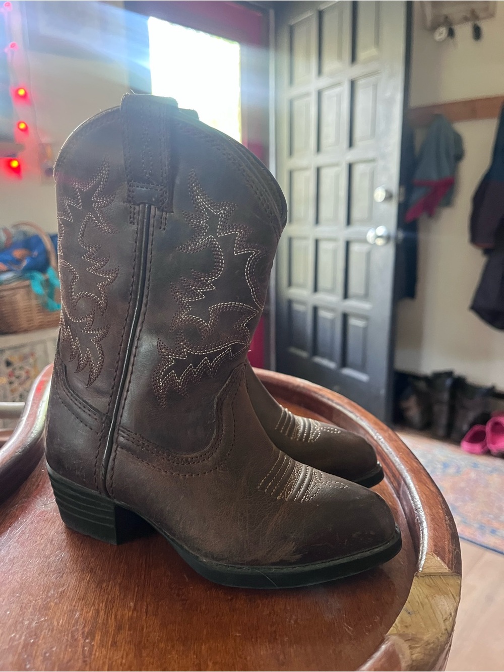 Ariat Toddler Boys Brown Western Pull-On Boots w/ Stitch Embroidery Size 8.5